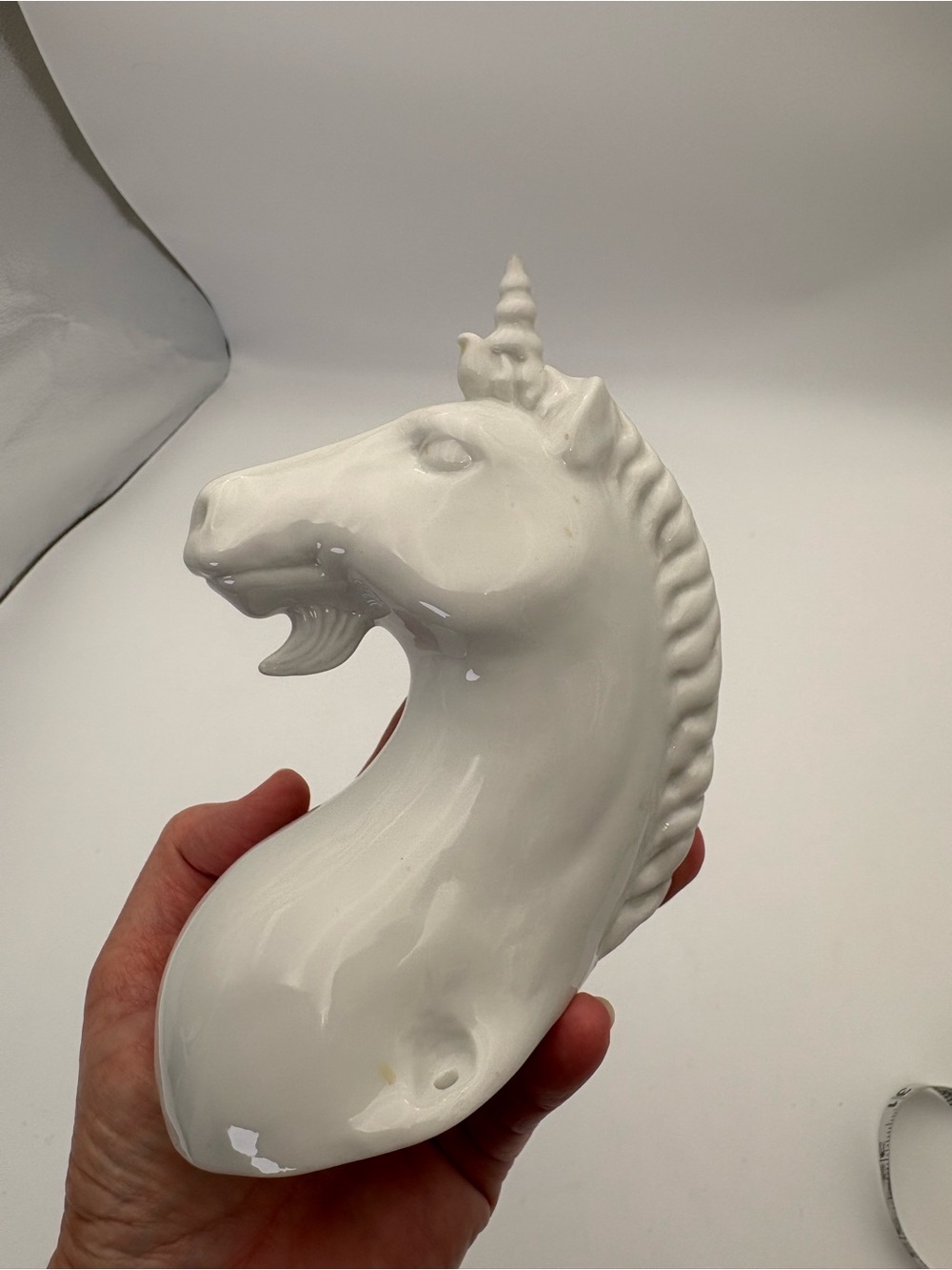 White Glazed Ceramic Unicorn Hook
